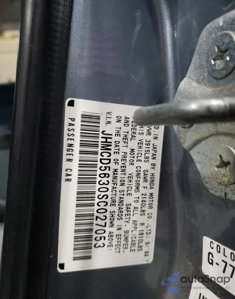 1995 Honda Accord Lx из США, поврежденный, VIN JHMCD5630SC027053